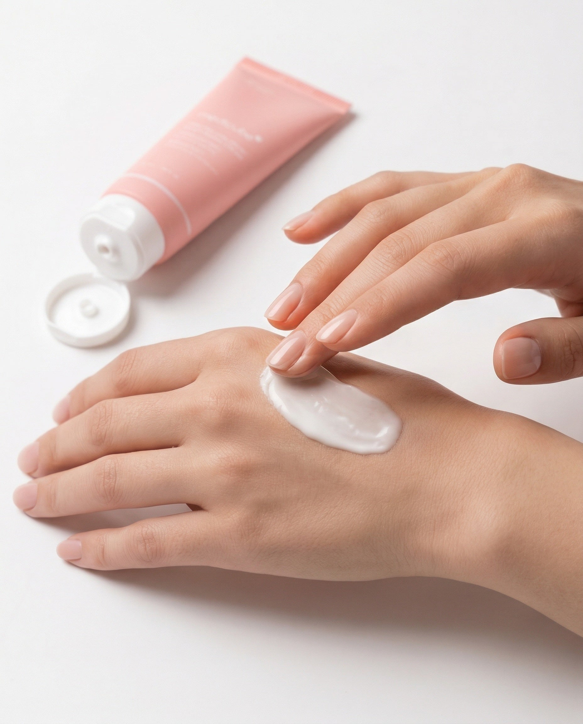 Medicube PDRN Pink Hyaluronic Moisturizing Cream Model Hand Application Korean Skincare
