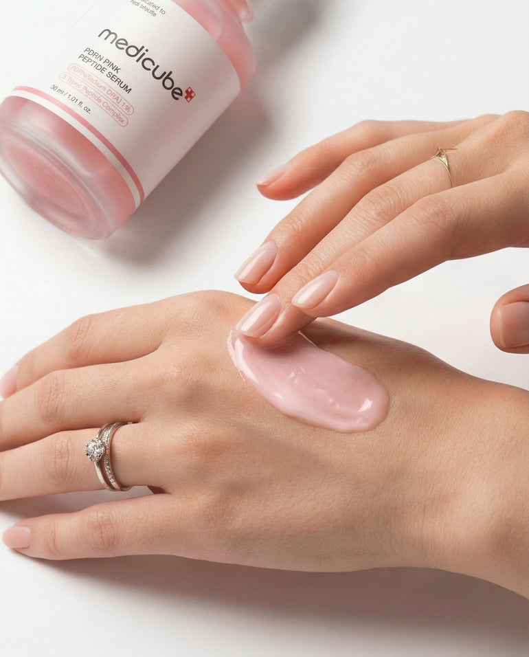 Medicube PDRN Pink Peptide Serum Model Application Korean Skincare